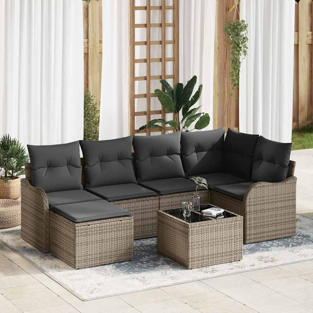 Kerti Kanapé Szett párnával 7 pcs Szürke Poli rattan