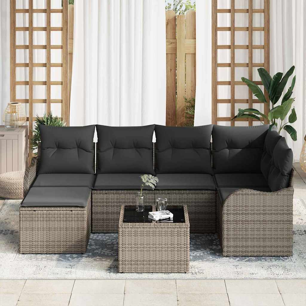 Kerti Kanapé Szett párnával 7 pcs Szürke Poli rattan