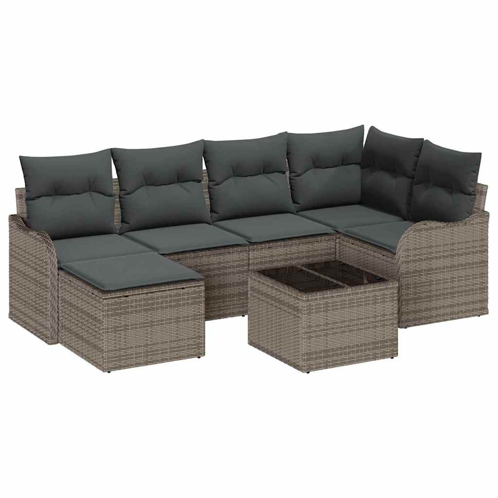 Kerti Kanapé Szett párnával 7 pcs Szürke Poli rattan