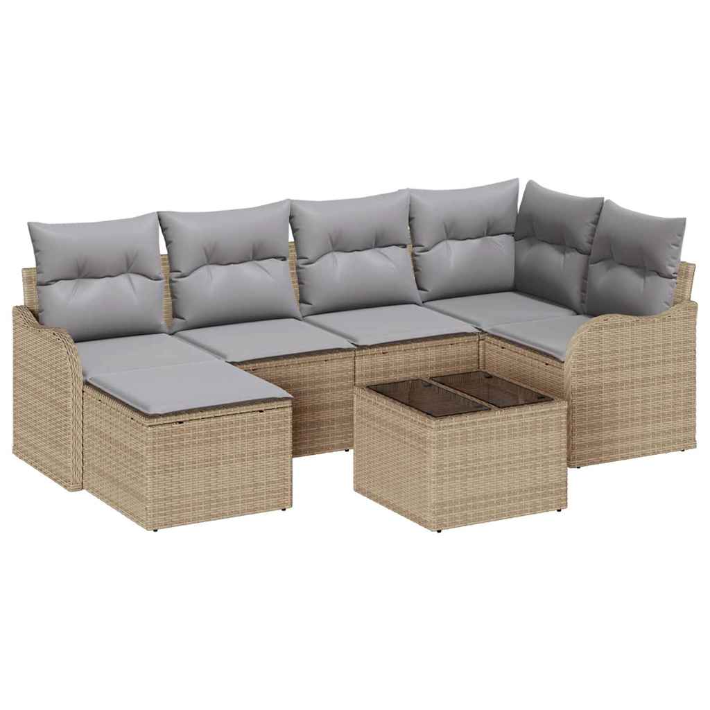 Kerti Kanapé Szett 7 pcs bézs és világosszürke Poli rattan