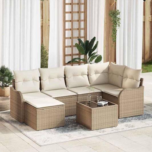 Kerti Kanapé Szett párnával 7 pcs Bézs és fehér Poli rattan