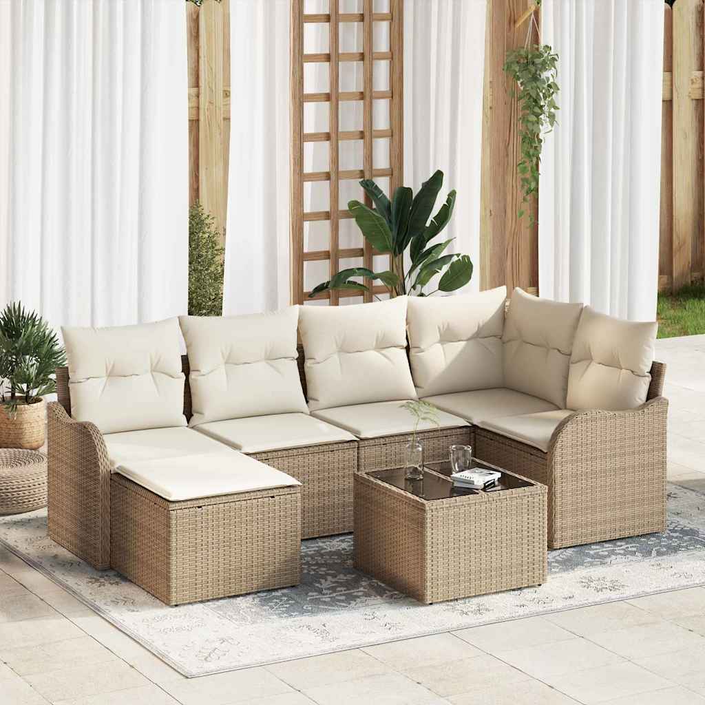 Kerti Kanapé Szett párnával 7 pcs Bézs és fehér Poli rattan