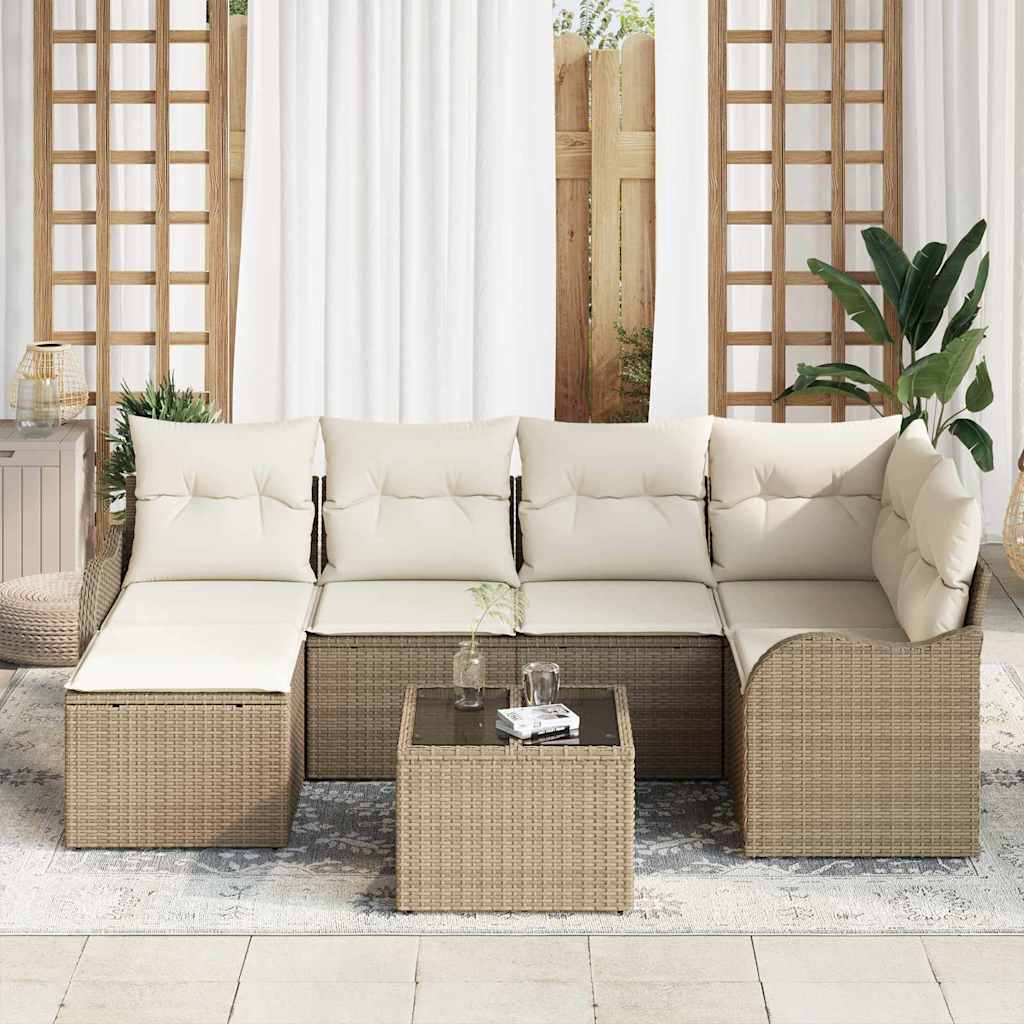 Kerti Kanapé Szett párnával 7 pcs Bézs és fehér Poli rattan