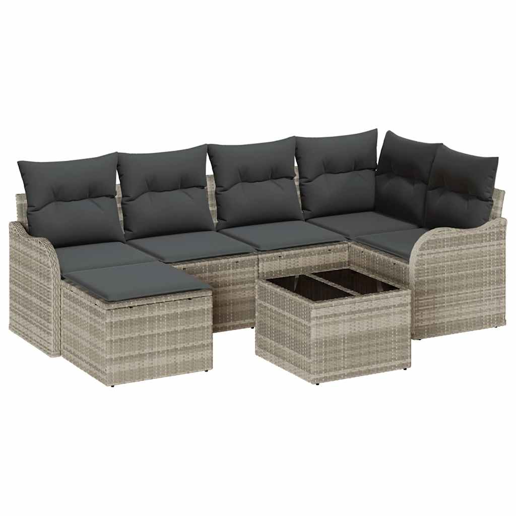 Kerti Kanapé Szett párnával 7 pcs Világosszürke Poli rattan
