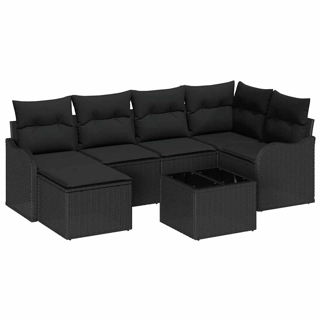 Kerti Kanapé Szett párnával 7 pcs Fekete Poli rattan
