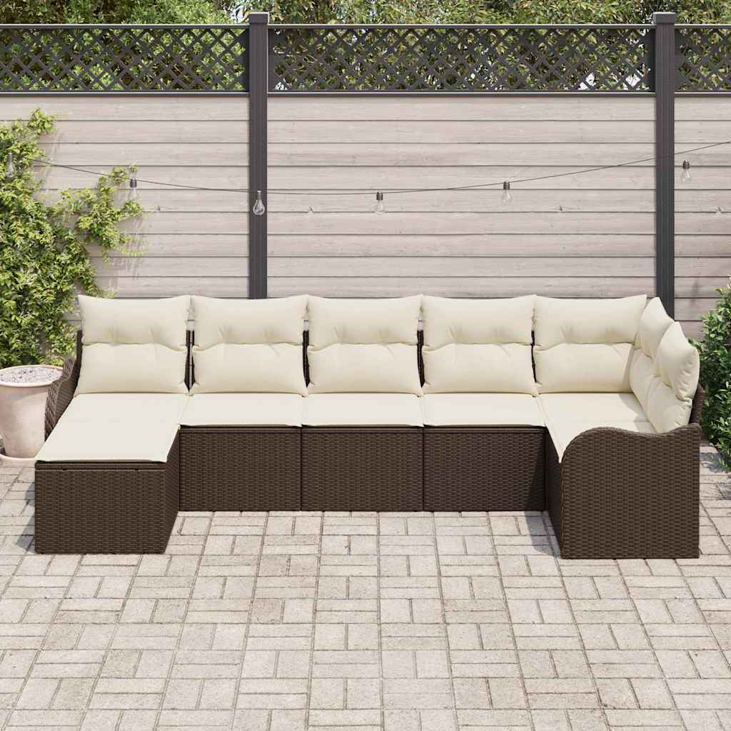 Kerti Kanapé Szett párnával 7 pcs Barna és fehér Poli rattan