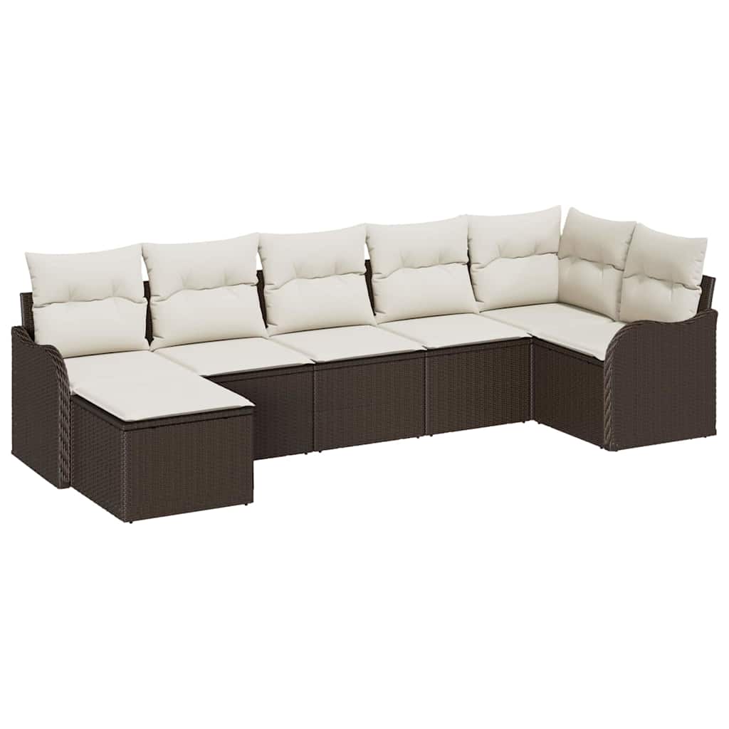Kerti Kanapé Szett párnával 7 pcs Barna és fehér Poli rattan