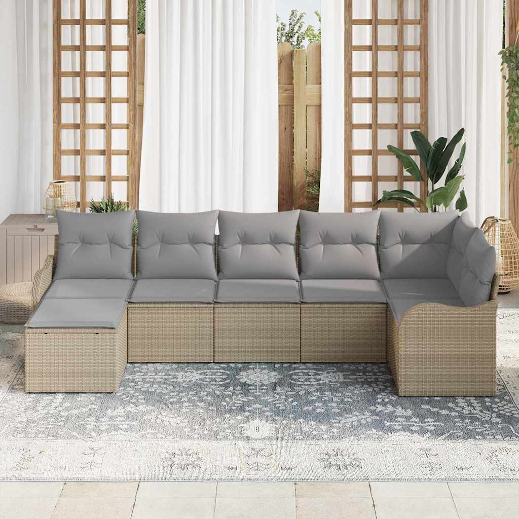 Kerti Kanapé Szett 7 pcs bézs és világosszürke Poli rattan