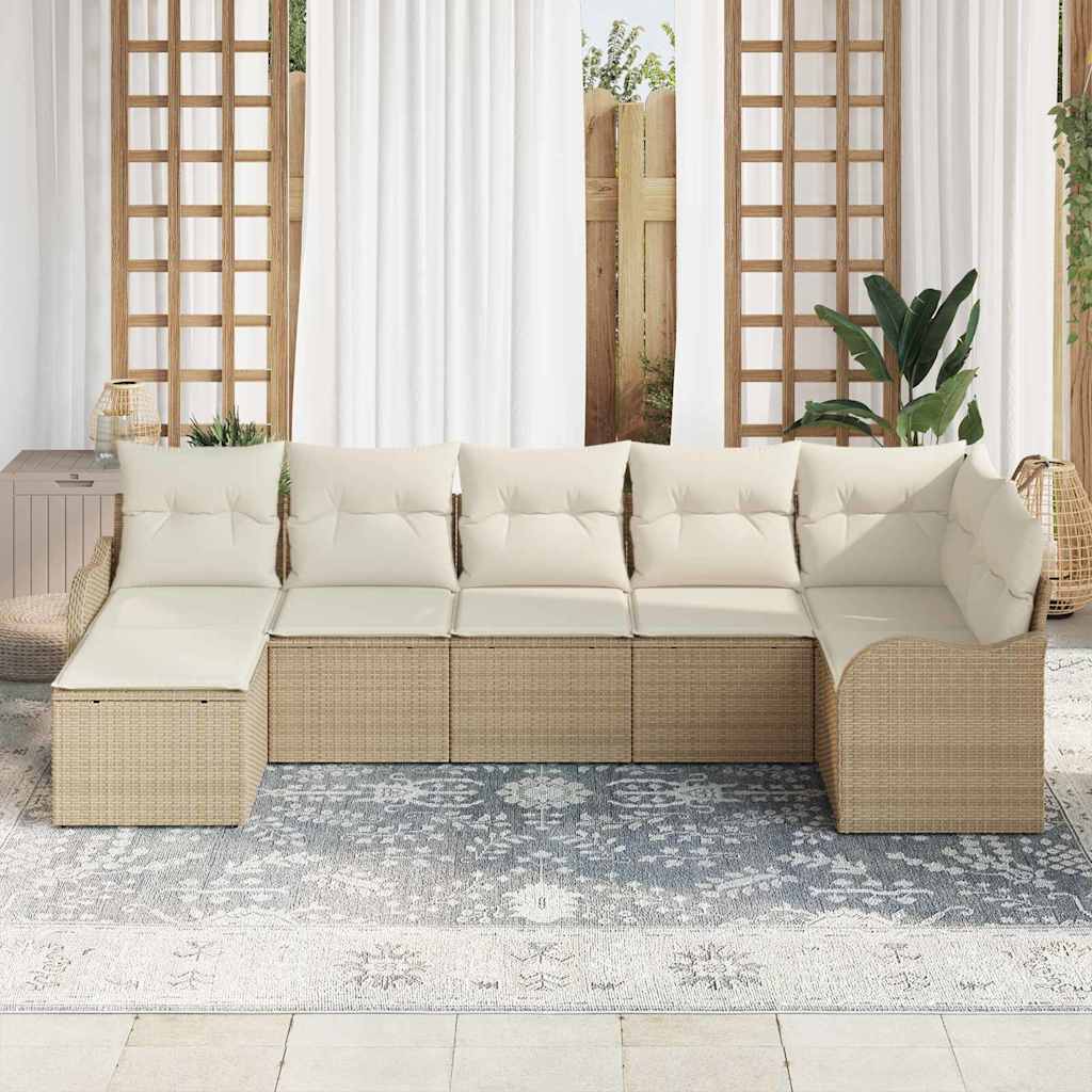 Kerti Kanapé Szett párnával 7 pcs Bézs és fehér Poli rattan