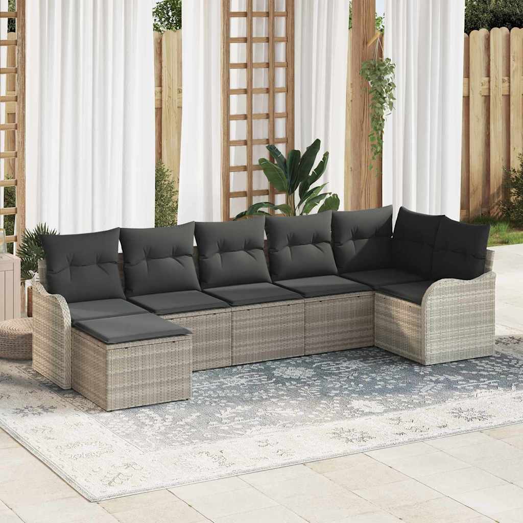 Kerti Kanapé Szett párnával 7 pcs Világosszürke Poli rattan