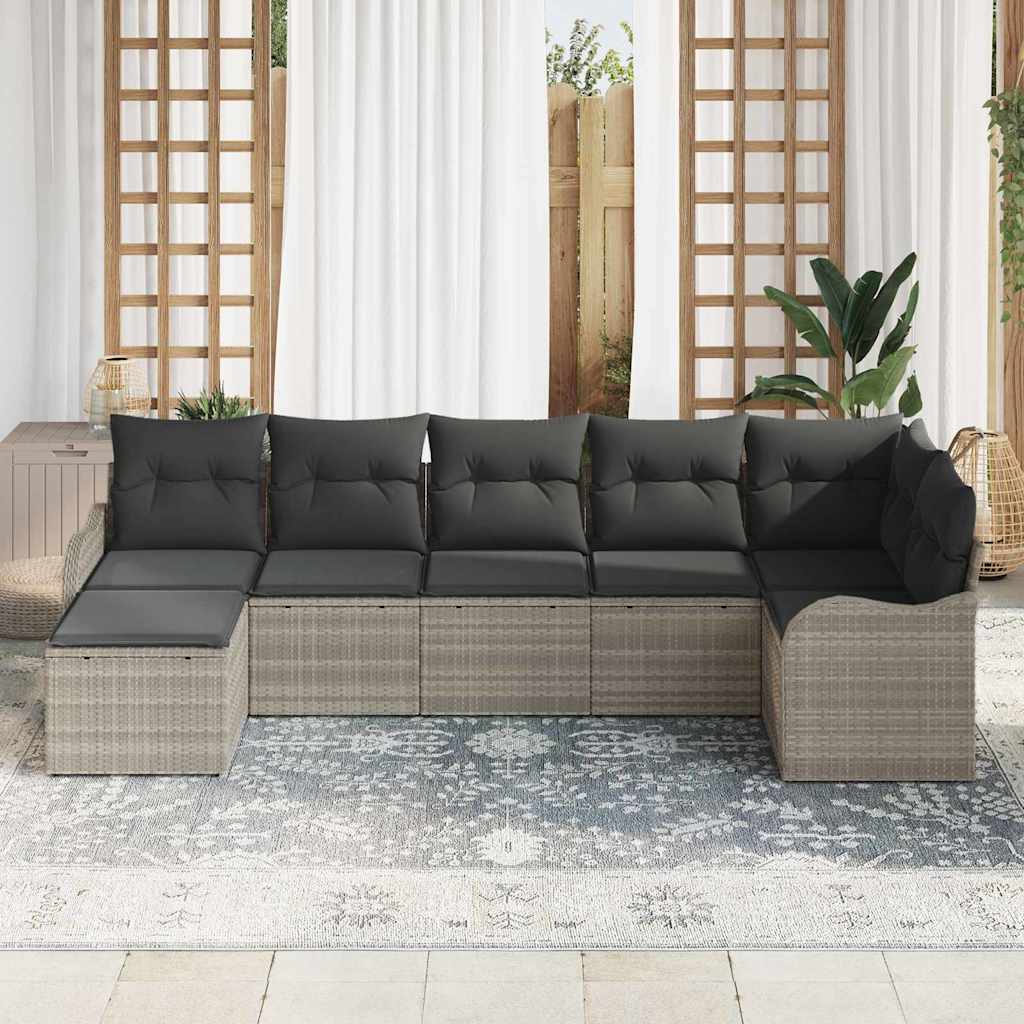 Kerti Kanapé Szett párnával 7 pcs Világosszürke Poli rattan