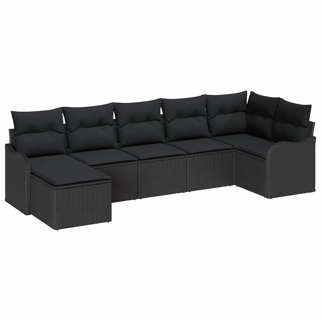 Kerti Kanapé Szett párnával 7 pcs Fekete Poli rattan