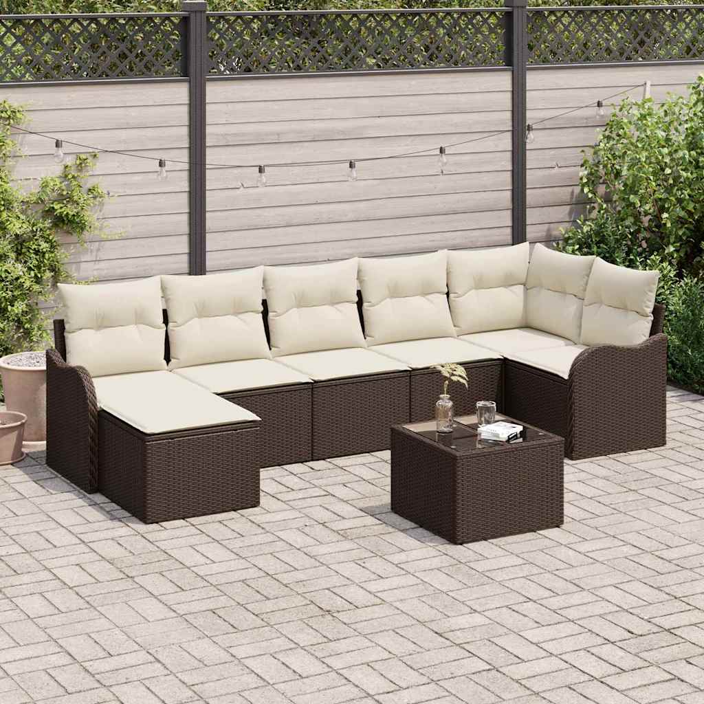 Kerti Kanapé Szett párnával 8 pcs Barna és fehér Poli rattan