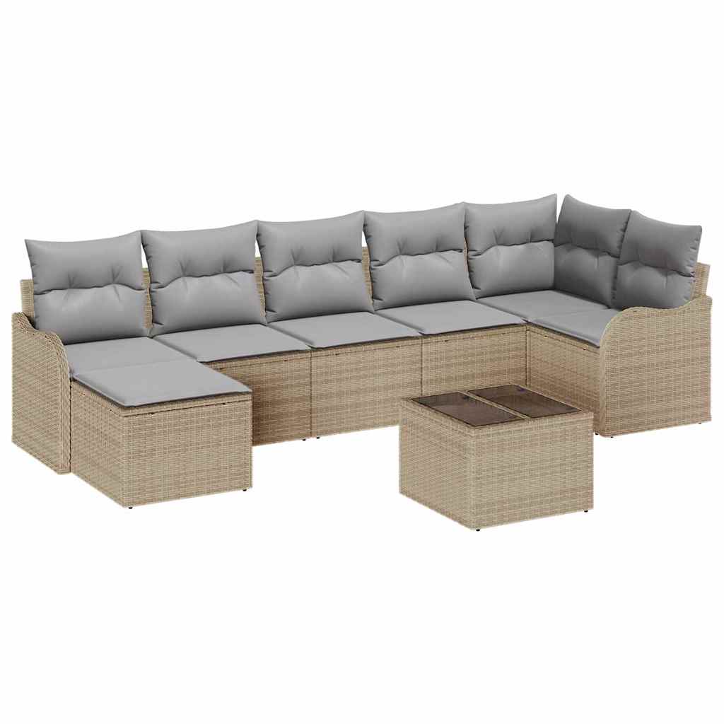 Kerti Kanapé Szett 8 pcs bézs és világosszürke Poli rattan