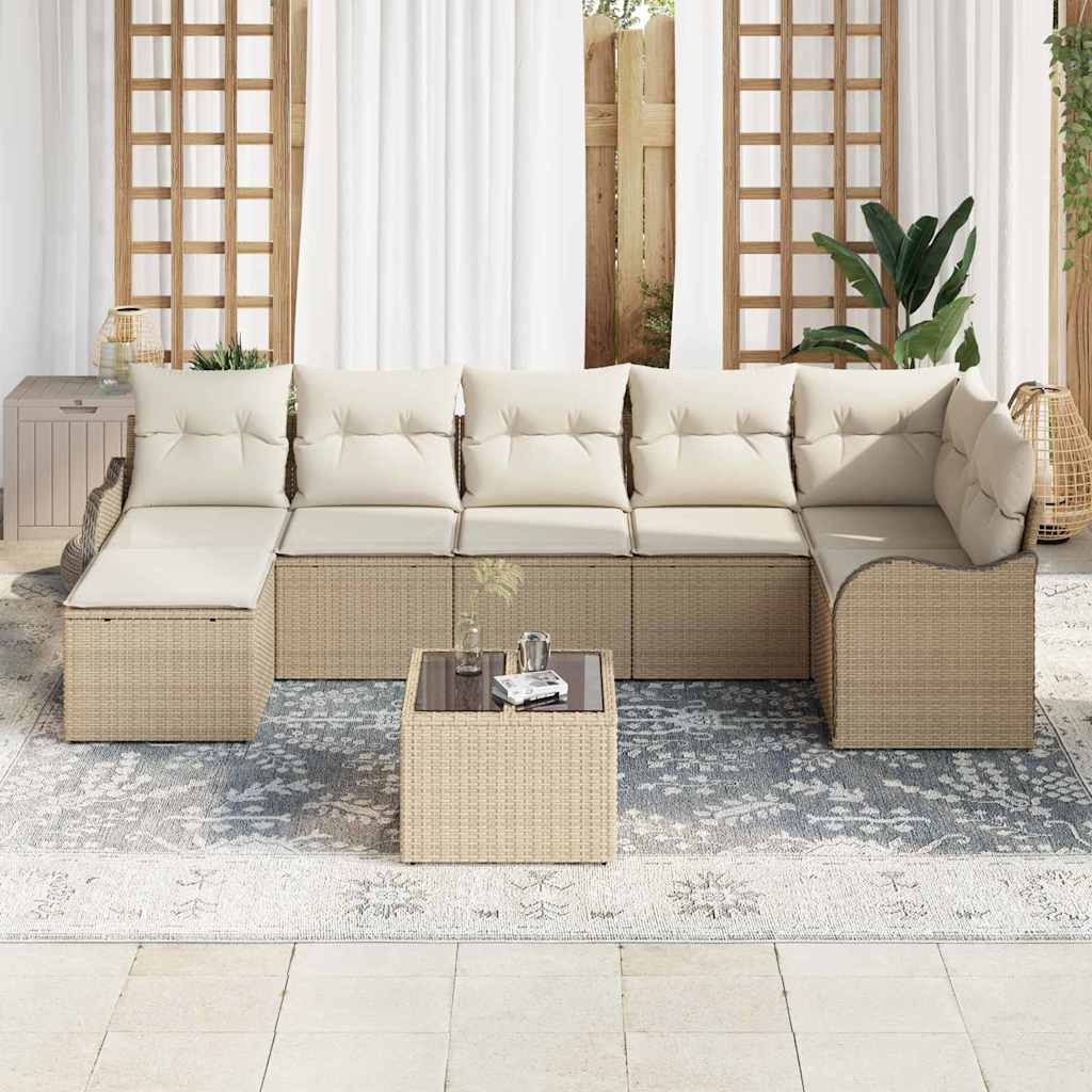 Kerti Kanapé Szett párnával 8 pcs Bézs és fehér Poli rattan