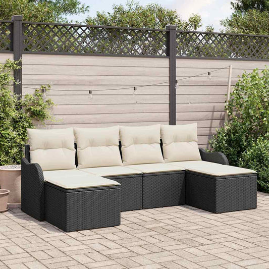 Kerti Kanapé Szett párnával 6 pcs Fekete és fehér Poli rattan
