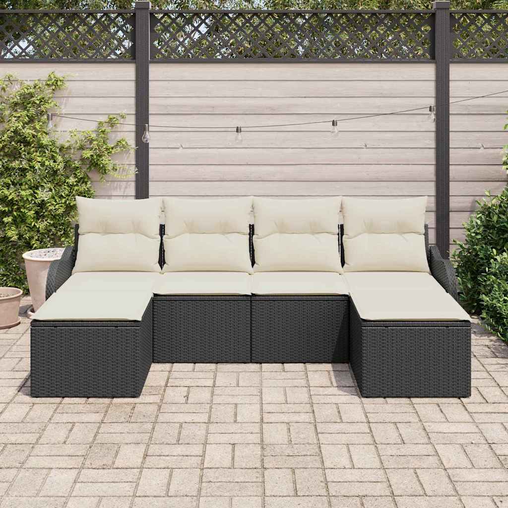 Kerti Kanapé Szett párnával 6 pcs Fekete és fehér Poli rattan