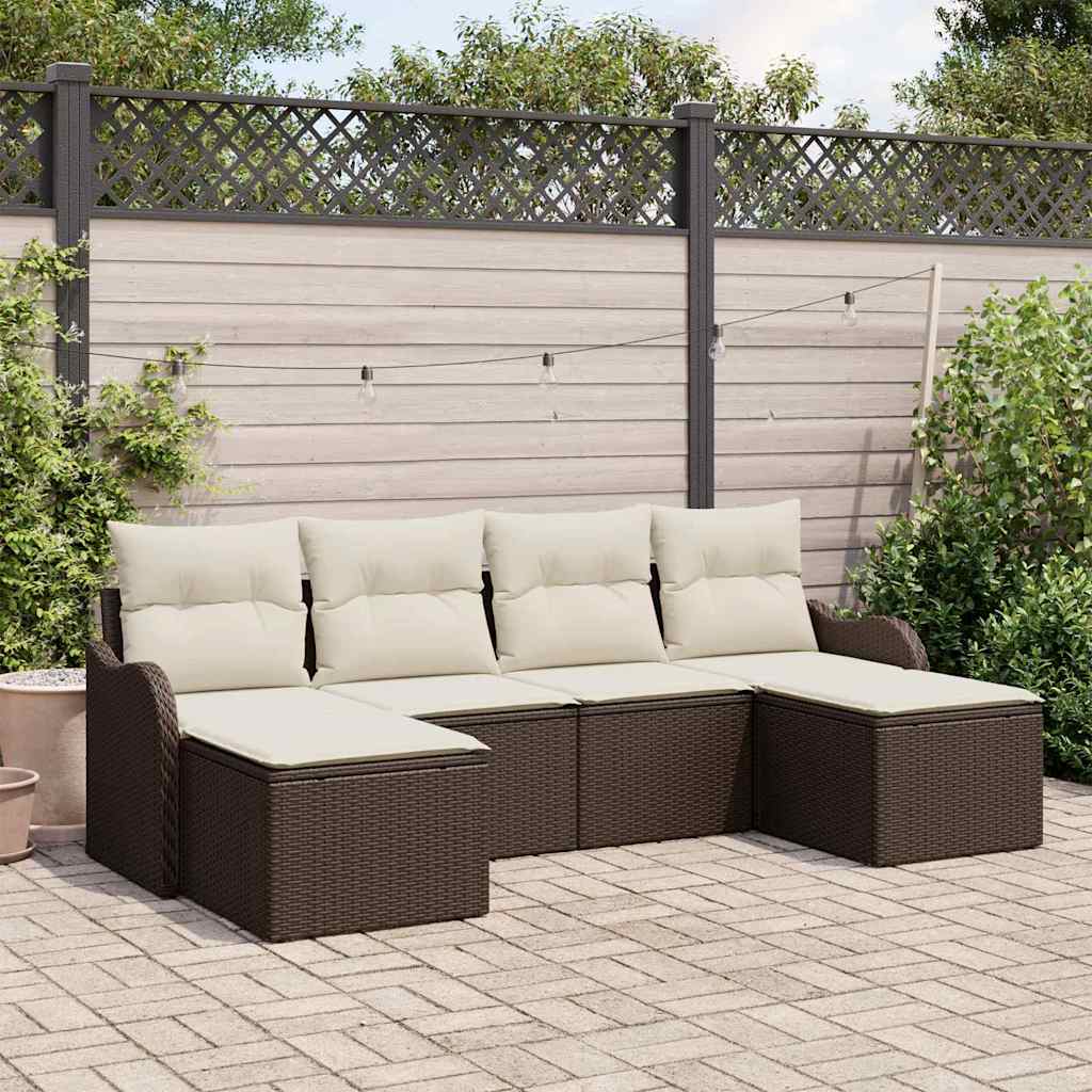 Kerti Kanapé Szett párnával 6 pcs Barna és fehér Poli rattan