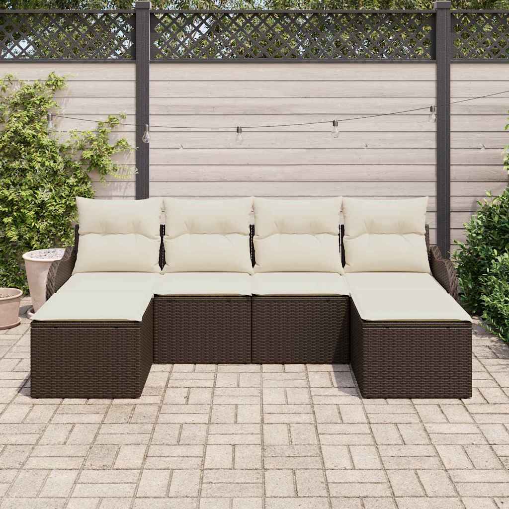 Kerti Kanapé Szett párnával 6 pcs Barna és fehér Poli rattan
