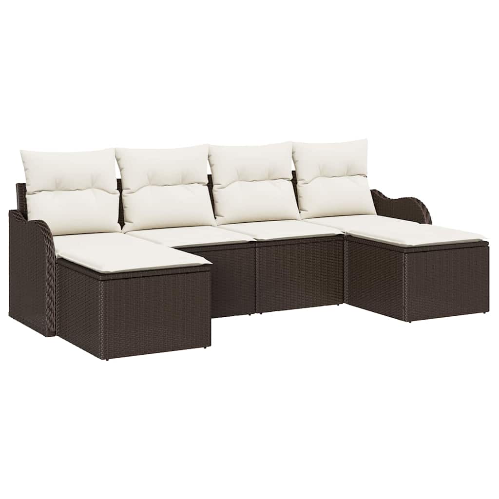 Kerti Kanapé Szett párnával 6 pcs Barna és fehér Poli rattan