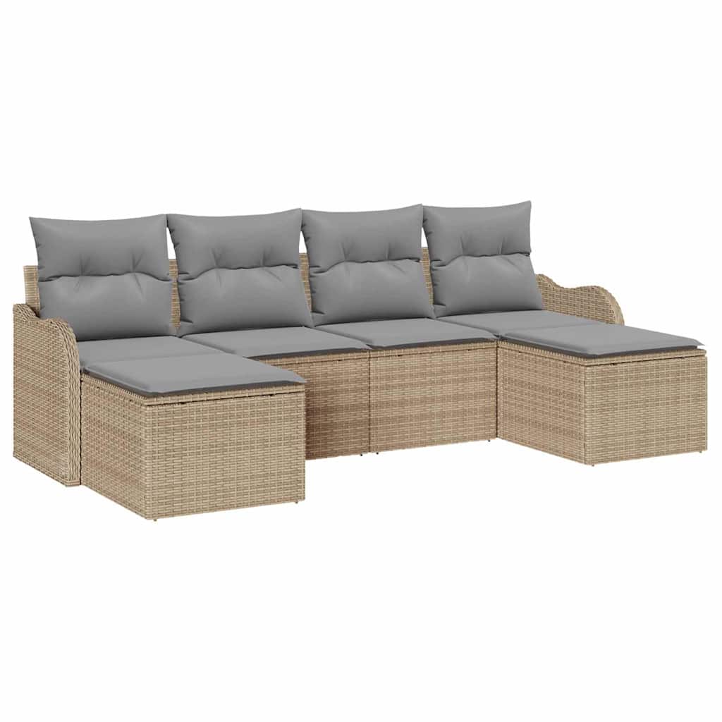 Kerti Kanapé Szett 6 pcs bézs és világosszürke Poli rattan