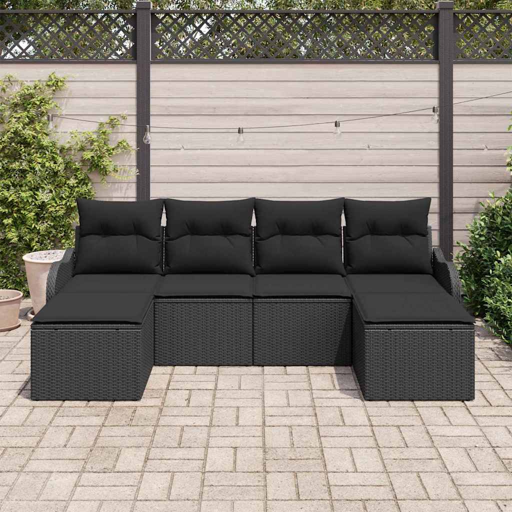 Kerti Kanapé Szett párnával 6 pcs Fekete Poli rattan