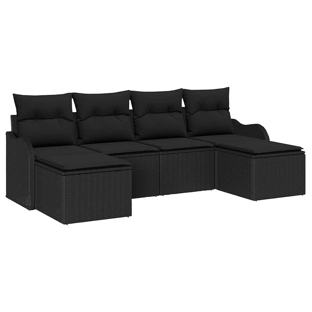 Kerti Kanapé Szett párnával 6 pcs Fekete Poli rattan