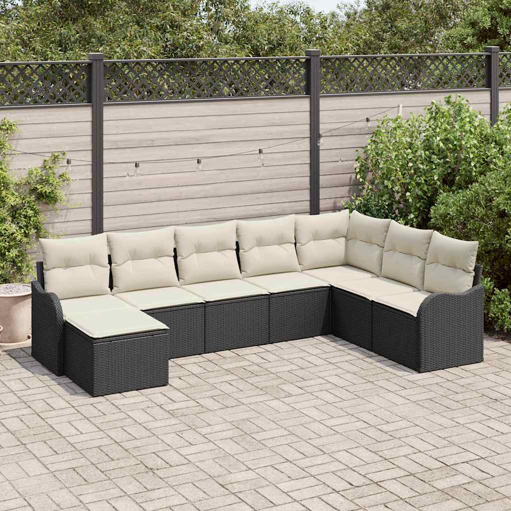 Kerti Kanapé Szett párnával 8 pcs Fekete és fehér Poli rattan