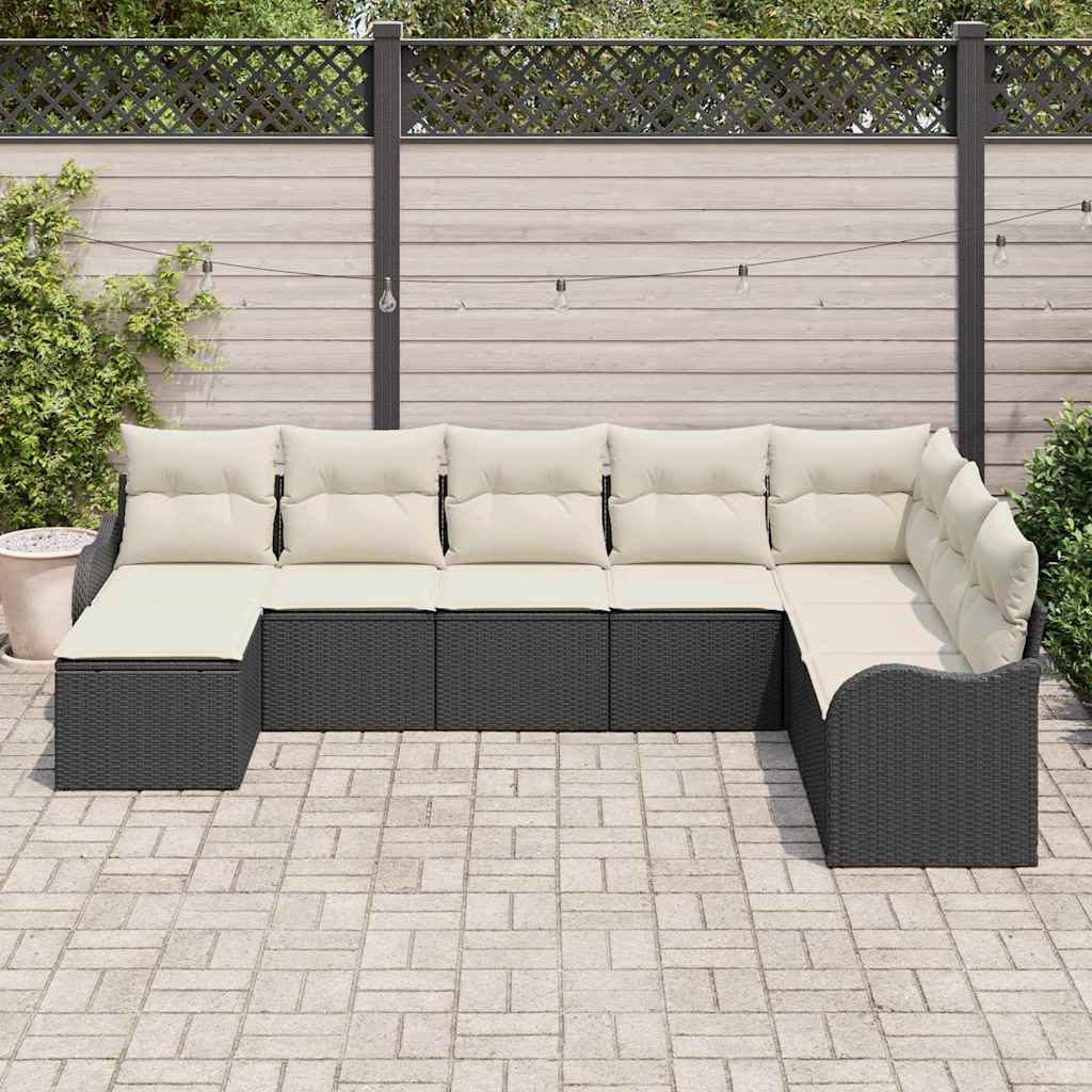 Kerti Kanapé Szett párnával 8 pcs Fekete és fehér Poli rattan
