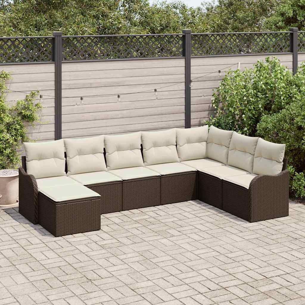 Kerti Kanapé Szett párnával 8 pcs Barna és fehér Poli rattan