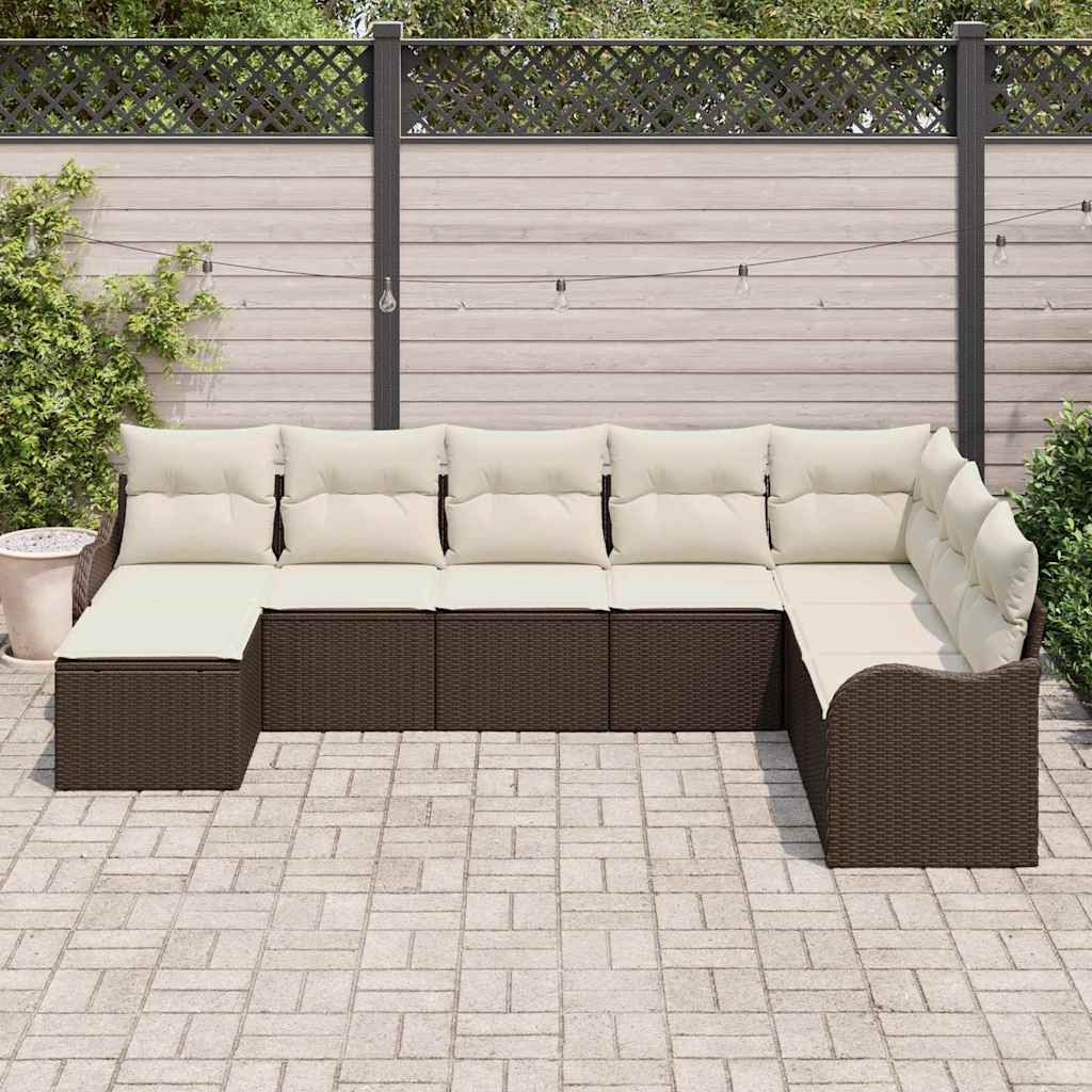 Kerti Kanapé Szett párnával 8 pcs Barna és fehér Poli rattan