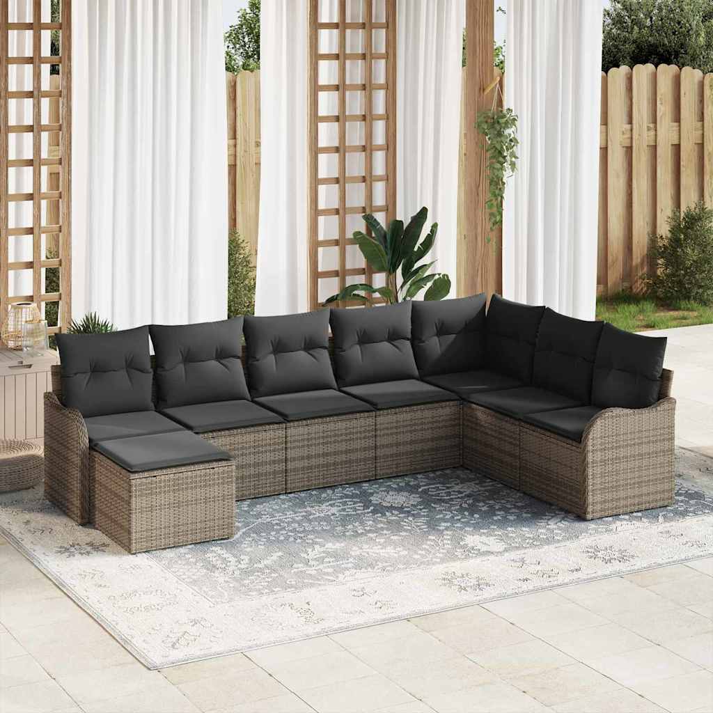Kerti Kanapé Szett párnával 8 pcs Szürke Poli rattan