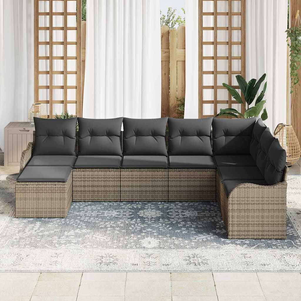 Kerti Kanapé Szett párnával 8 pcs Szürke Poli rattan