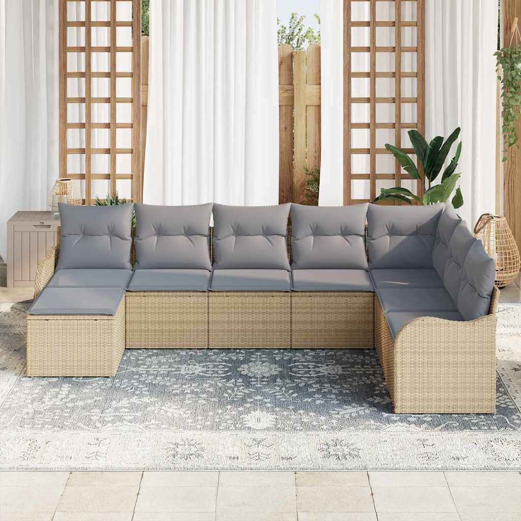 Kerti Kanapé Szett 8 pcs bézs és világosszürke Poli rattan