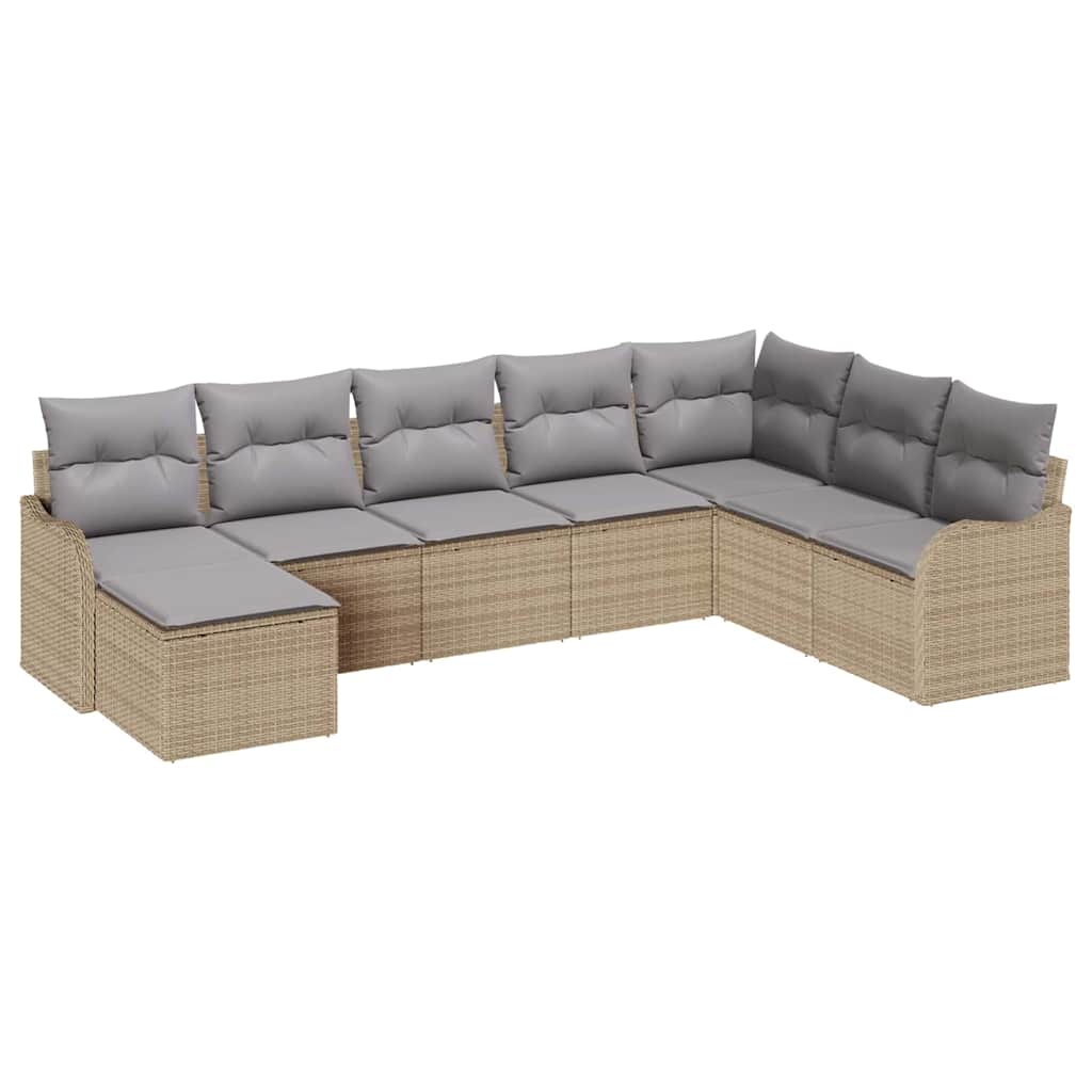 Kerti Kanapé Szett 8 pcs bézs és világosszürke Poli rattan