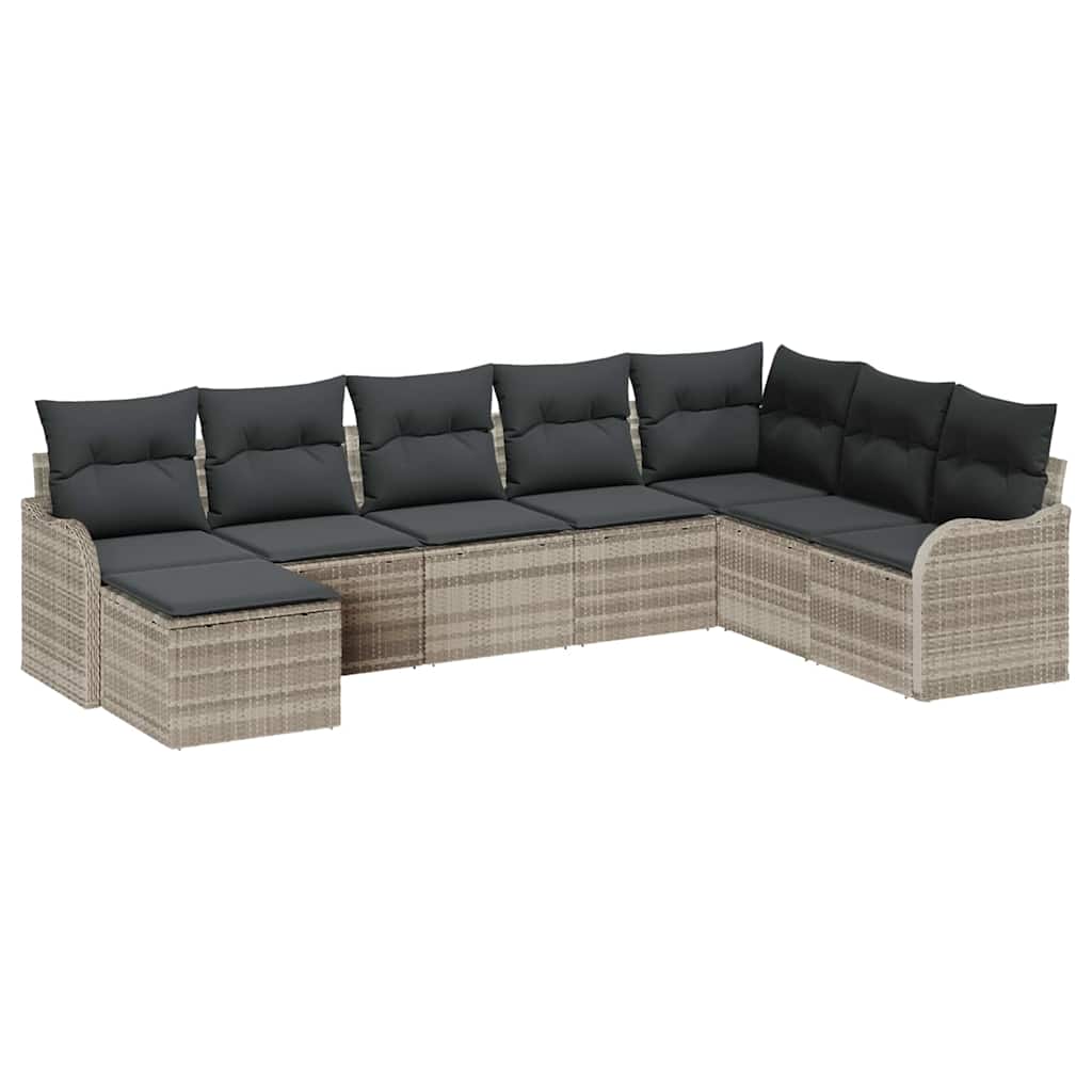 Kerti Kanapé Szett párnával 8 pcs Világosszürke Poli rattan