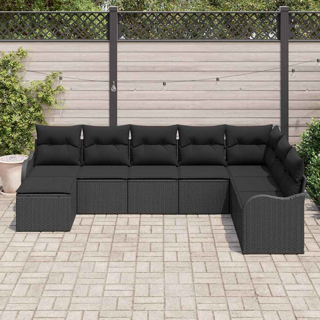 Kerti Kanapé Szett párnával 8 pcs Fekete Poli rattan