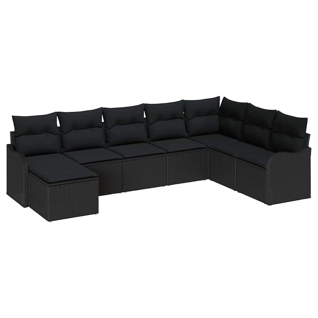 Kerti Kanapé Szett párnával 8 pcs Fekete Poli rattan