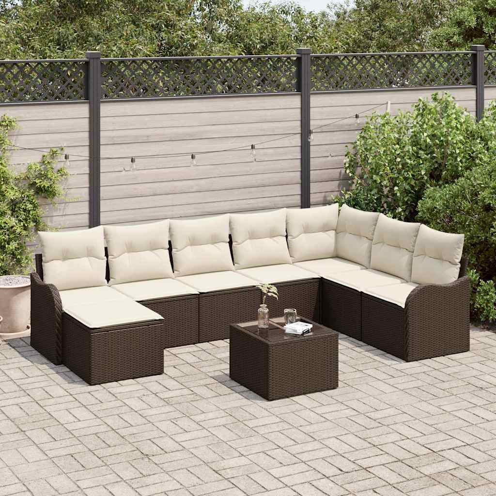 Kerti Kanapé Szett párnával 9 pcs Barna és fehér Poli rattan