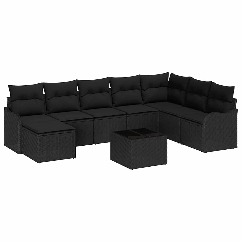 Kerti Kanapé Szett párnával 9 pcs Fekete Poli rattan