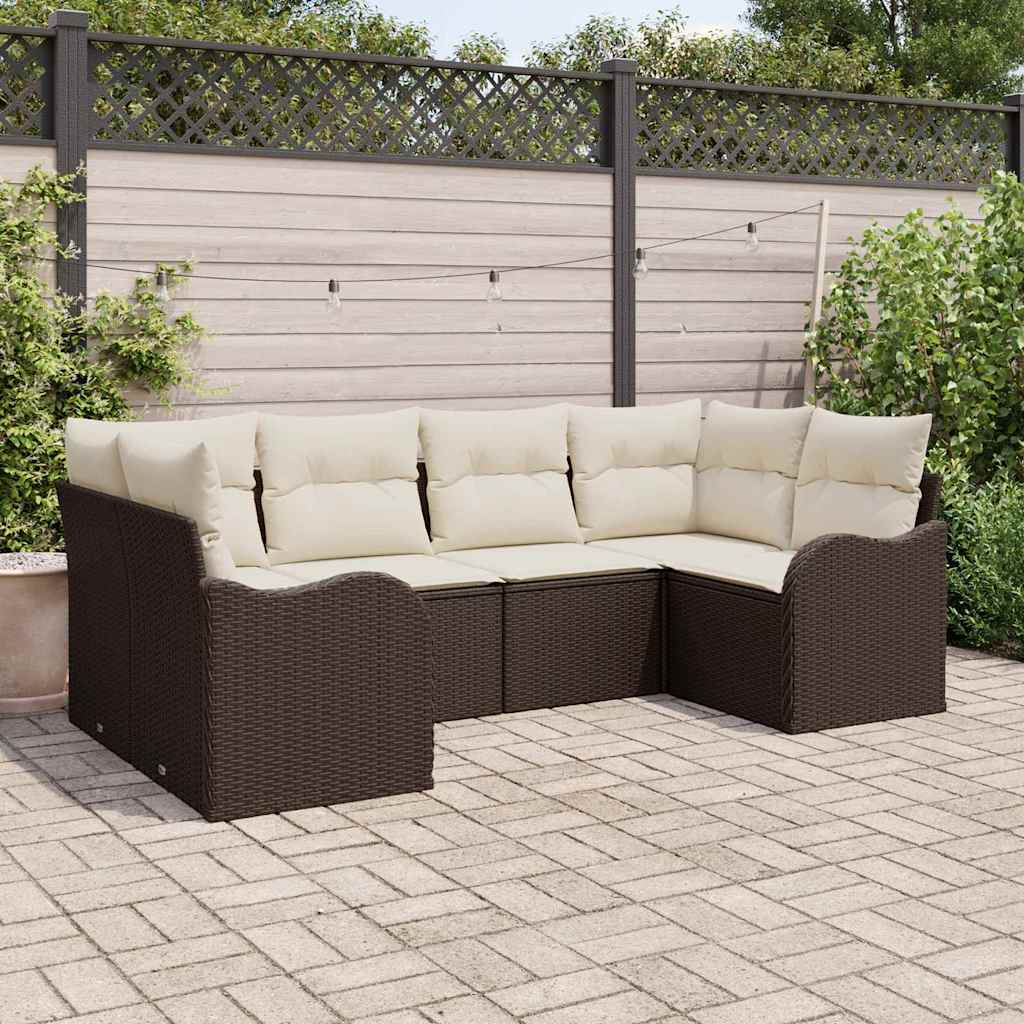 Kerti Kanapé Szett tárolóval 6 pcs Barna és fehér Poli rattan