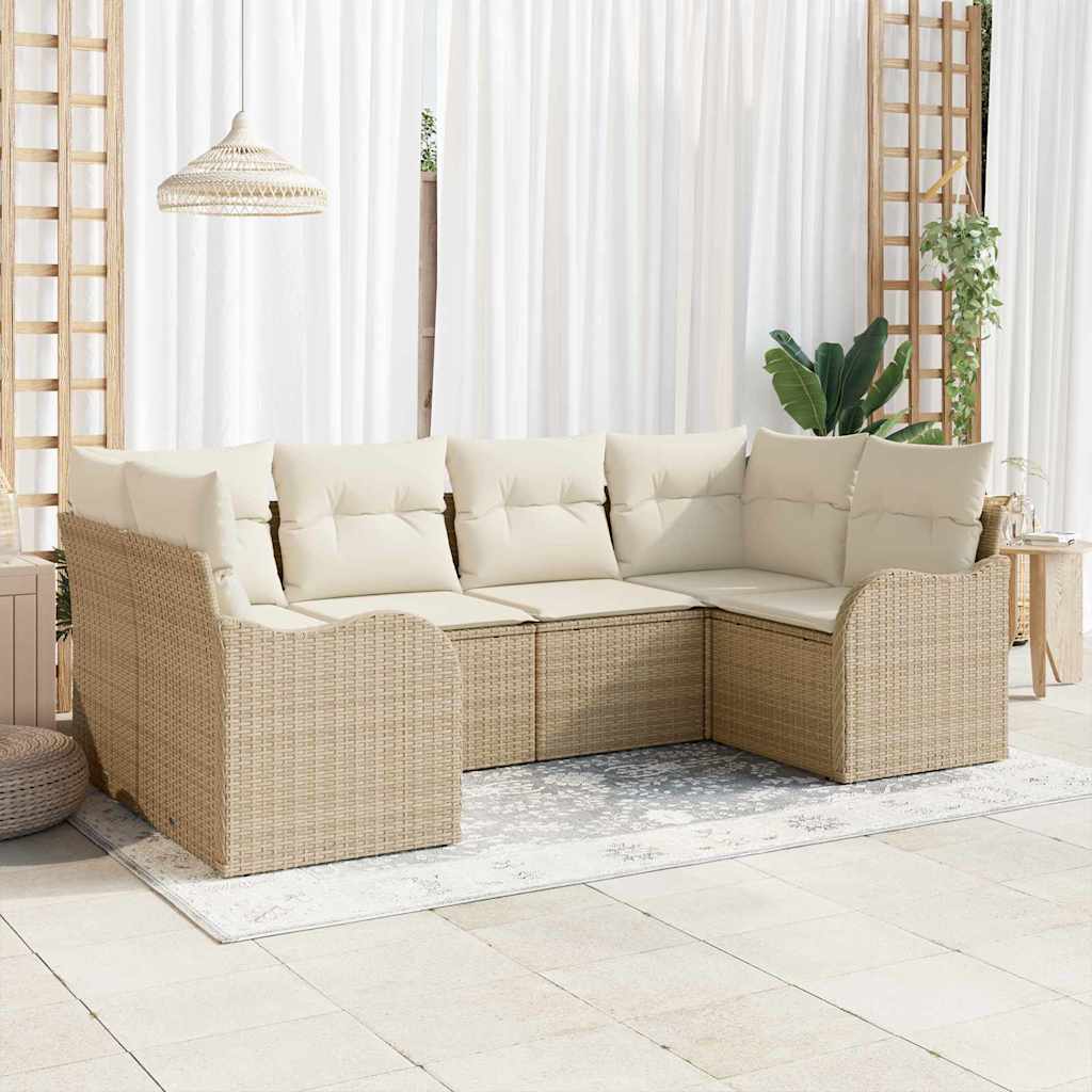 Kerti Kanapé Szett tárolóval 6 pcs Bézs és fehér Poli rattan