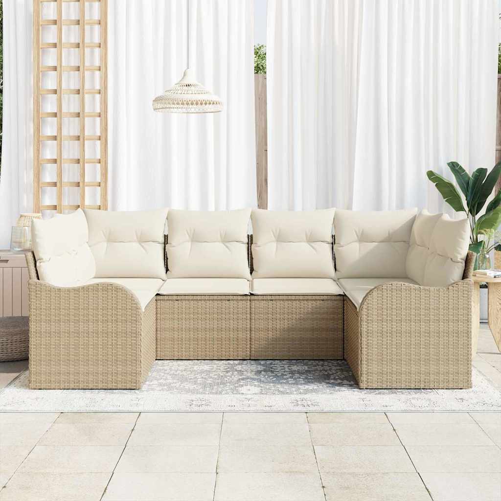 Kerti Kanapé Szett tárolóval 6 pcs Bézs és fehér Poli rattan
