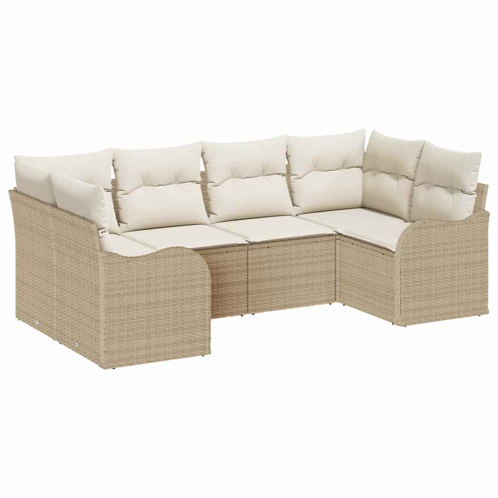 Kerti Kanapé Szett tárolóval 6 pcs Bézs és fehér Poli rattan