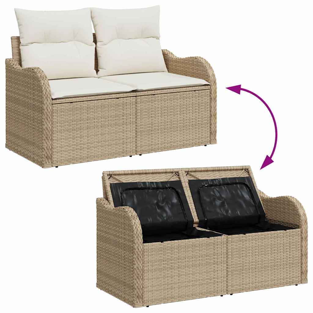Kerti Kanapé Szett tárolóval 6 pcs Bézs és fehér Poli rattan