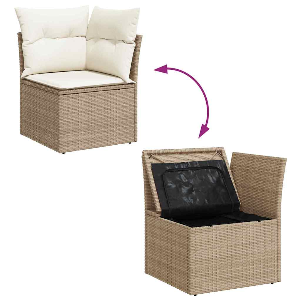 Kerti Kanapé Szett tárolóval 6 pcs Bézs és fehér Poli rattan