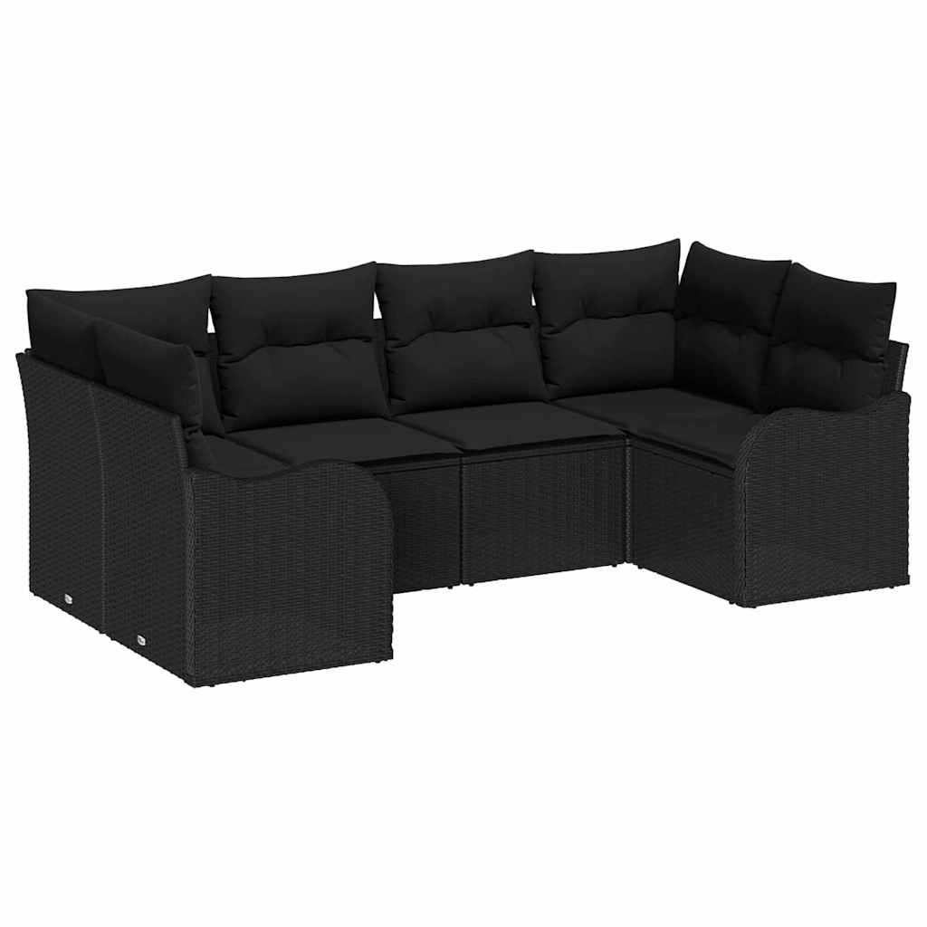 Kerti Kanapé Szett tárolóval 6 pcs Fekete Poli rattan