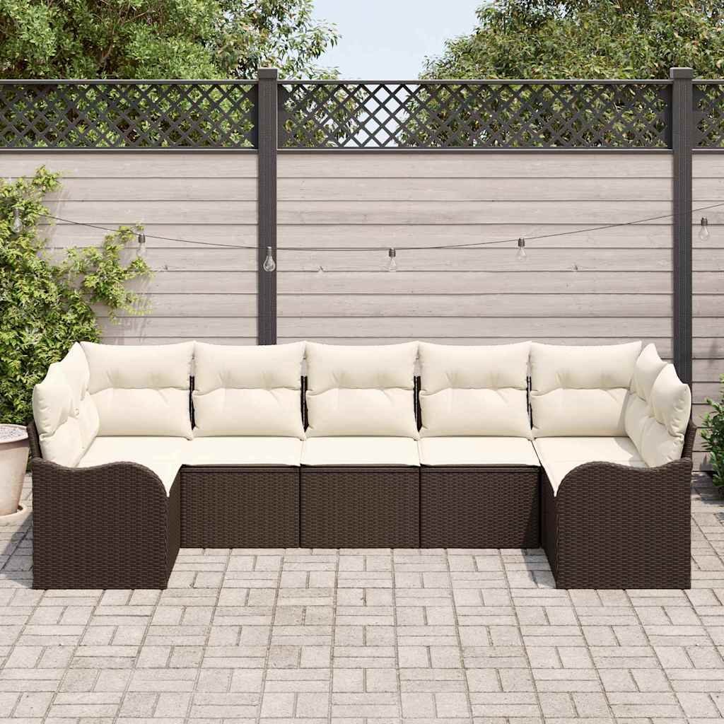 Kerti Kanapé Szett tárolóval 7 pcs Barna és fehér Poli rattan