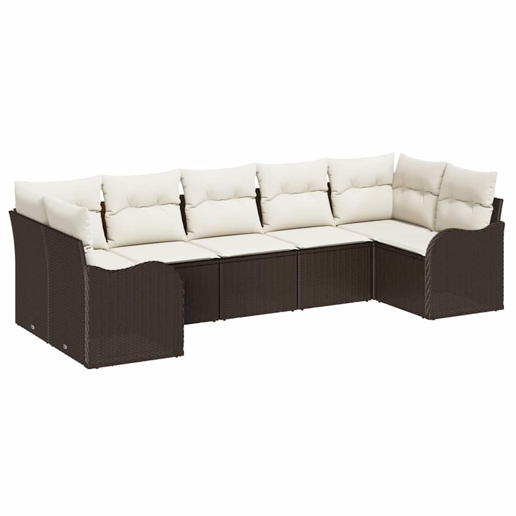 Kerti Kanapé Szett tárolóval 7 pcs Barna és fehér Poli rattan