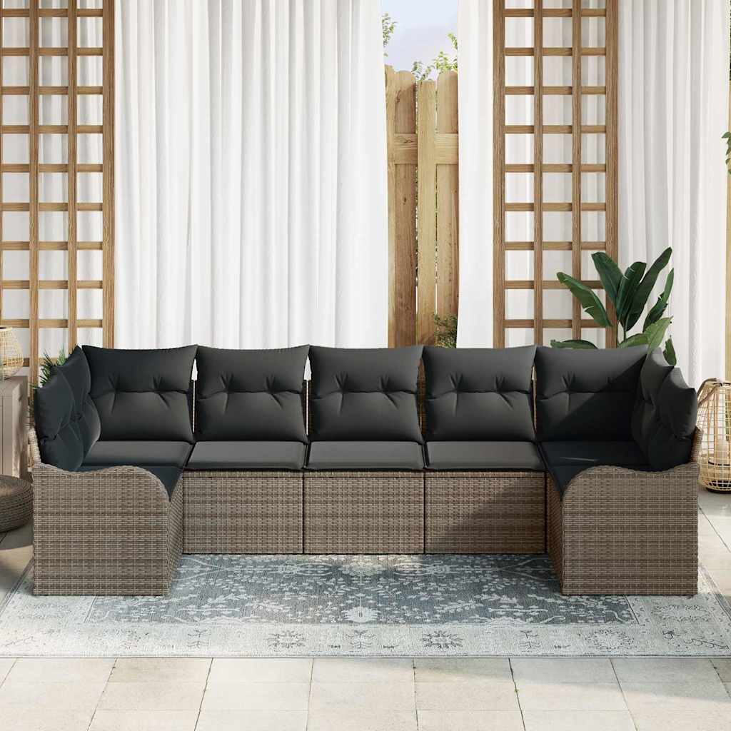 Kerti Kanapé Szett tárolóval 7 pcs Szürke Poli rattan